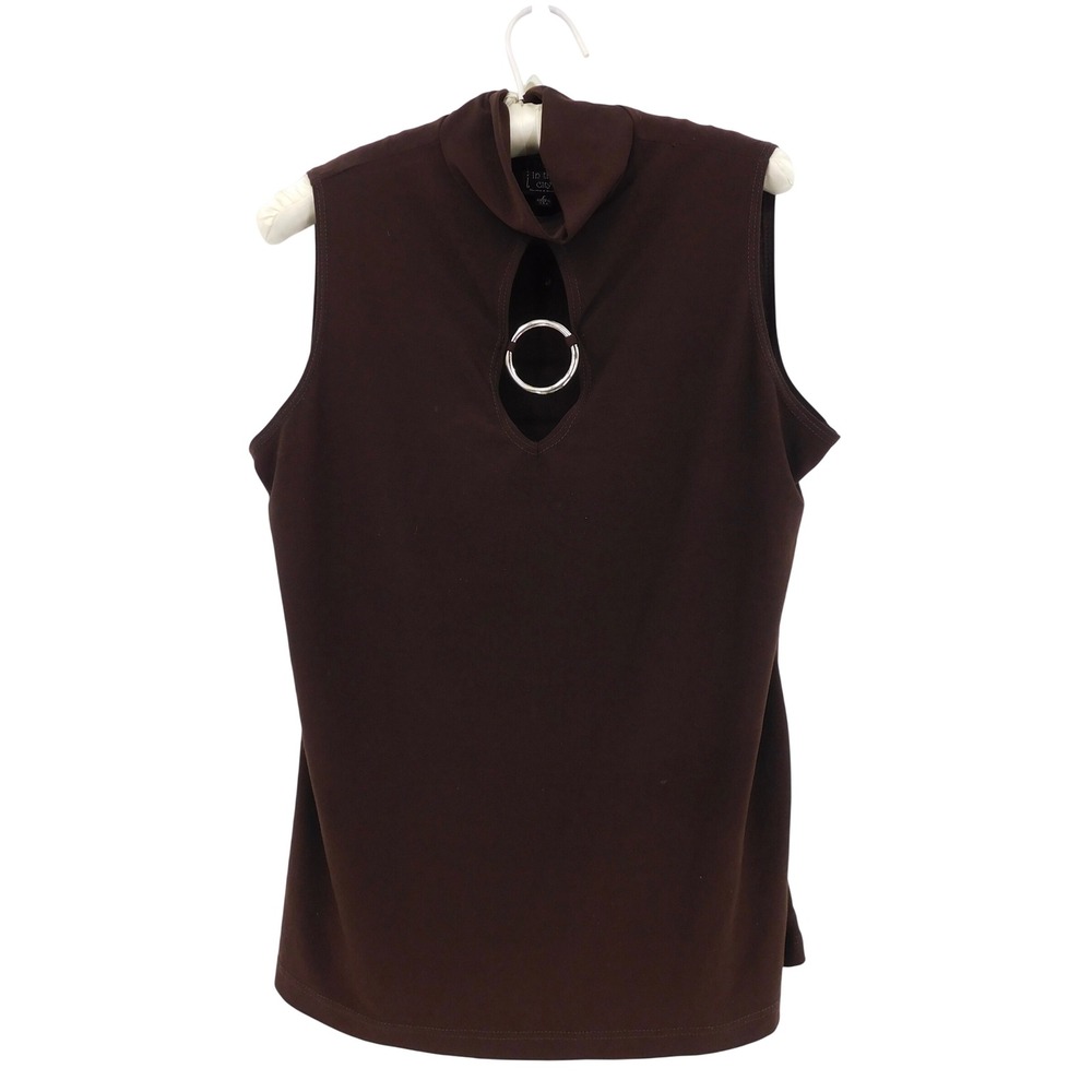 Suzie‎ In The City Brown Mock Neck Keyhole Sleeveless Top Silver Ring Detail L